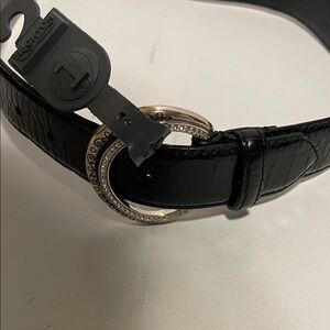 Brighton Black Croc-Embossed Belt with Signature Tag